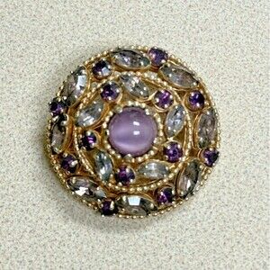 Barclay Vtg Pin Brooch Amethyst Purple Rhinestone Goldtone 40s 50s Signed